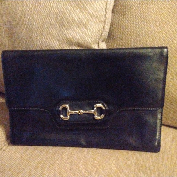❤️Vintage GUCCI Black Leather Horsebit Portfolio Clutch Valise Briefcase - Picture 7 of 7